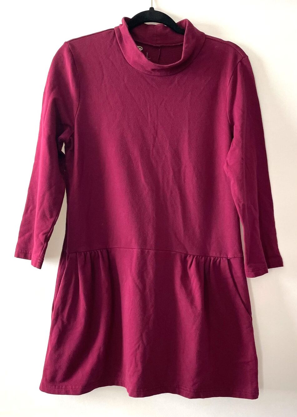 Vintage Y2K Free People FP Mod Tunic L Burgundy Cowl Neck Pockets Cotton Blend
